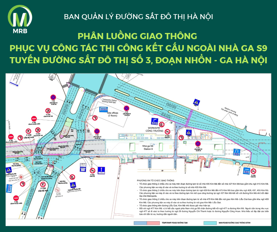 THÔNG BÁO PHƯƠNG ÁN TỔ CHỨC GIAO THÔNG PHỤC VỤ THI CÔNG KẾT CẤU NGOÀI NHÀ GA S9 – DỰ ÁN TUYẾN ĐƯỜNG SẮT ĐÔ THỊ NHỔN – GA HÀ NỘI